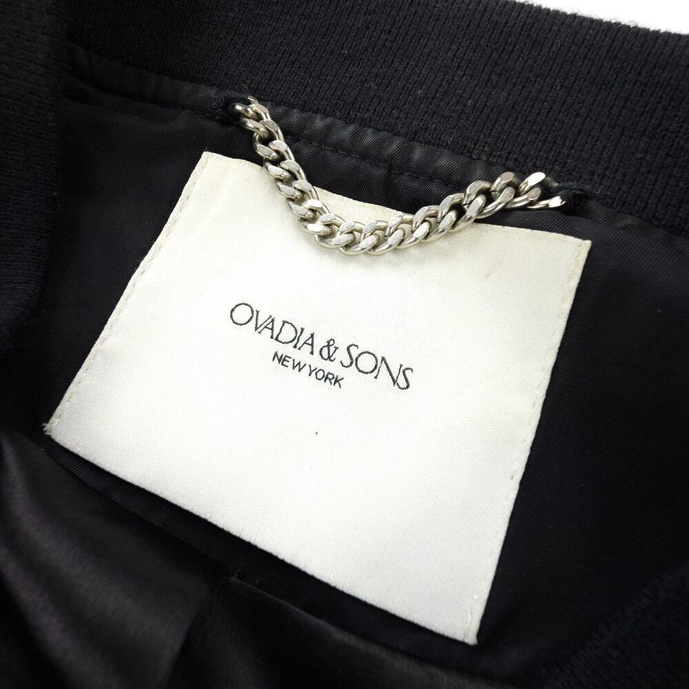 OVADIA & SONS Leather Trim Satin Bomber Jacket Black Minimal Athleisure Aviator - Picture 2 of 14